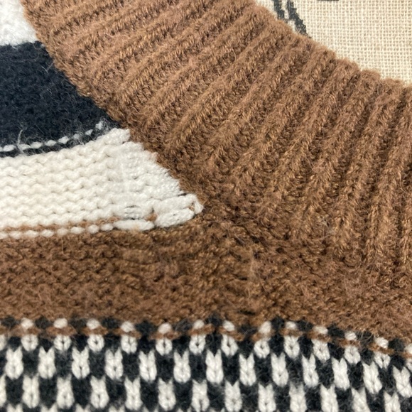 Women’s Brown White Cream Black Stripes with Fringes on the LS Knit Sweater - Picture 3 of 5